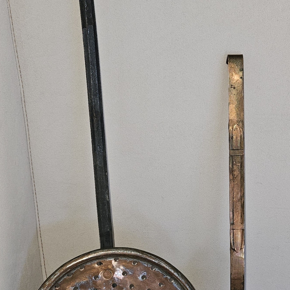 Vintage 19th Century Copper  Hammered Spatula & Copper Strainer. Made in Holland